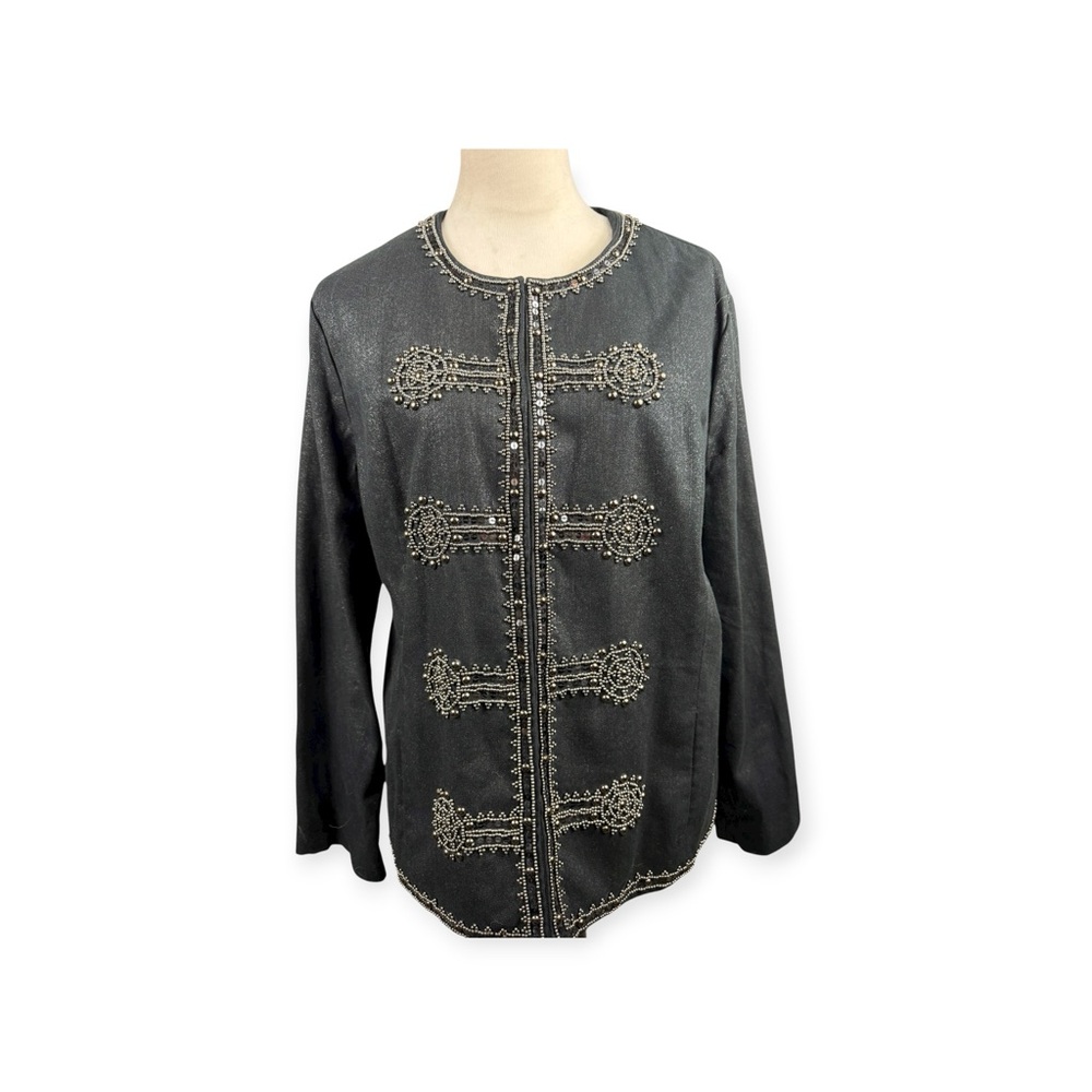 Chico’s Military Glam Napoleon black Jacket with embellishments size 3-XL/16